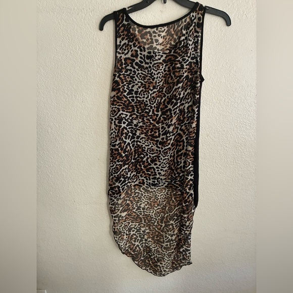 Ocasion High Low Black Righstones Heart Leopard Sheer Contrast Tunic Top S - Picture 4 of 10